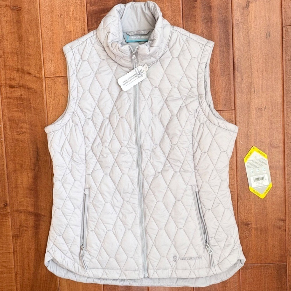 NWT Free Country‎ Ladies Quilted Sherpa Vest Size M Gray